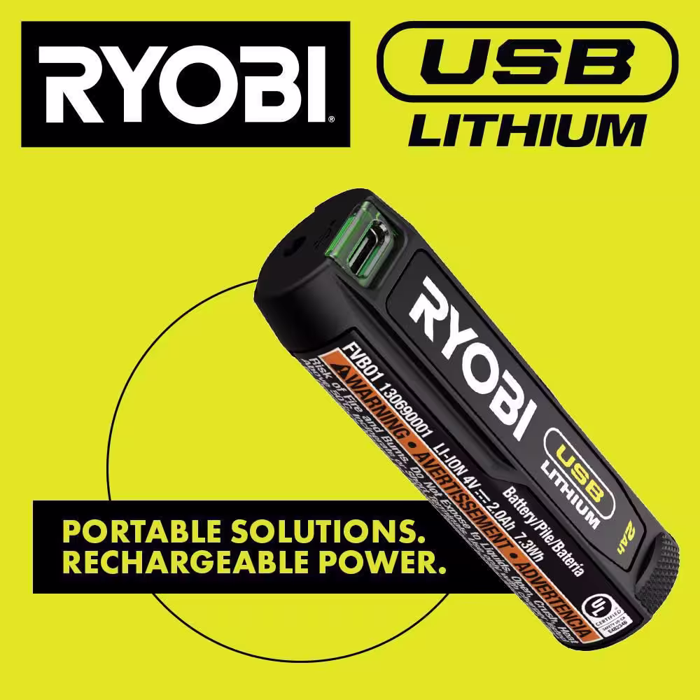 RYOBI USB Lithium 3-Port Charger with USB Lithium 2.0 Ah Lithium-ion Rechargeable Battery