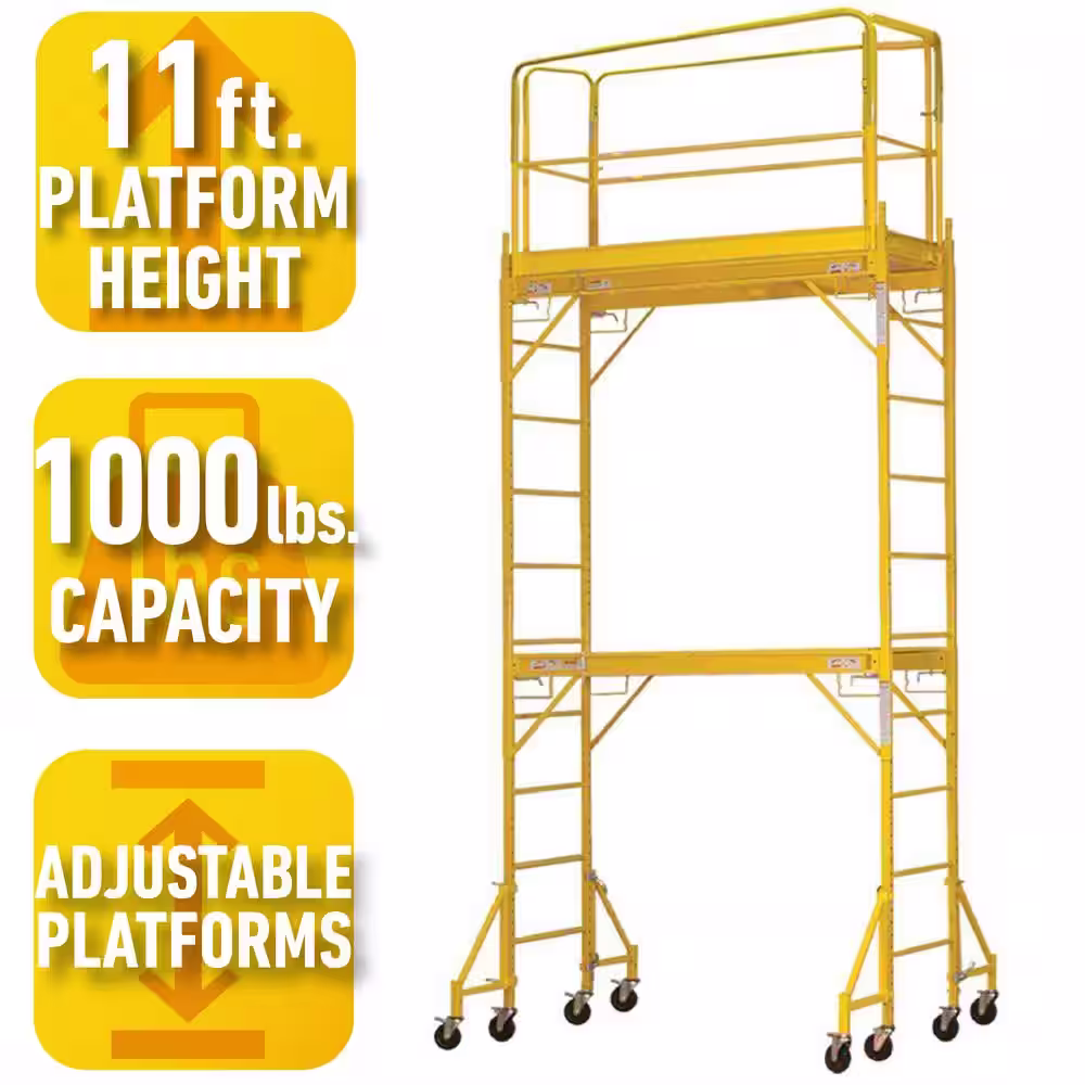 PRO-SERIES 14 ft. H x 6 ft. W x 5.5 ft. D 2-Story Steel Baker Style Rolling Multi-Use Scaffold Tower, 1,000 lbs. Load Capacity