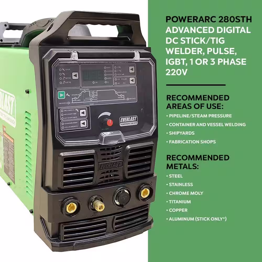 Everlast 280 Amp Stick/TIG Welder IGBT Inverter DC with High Frequency and Lift TIG Start, 240-Volt