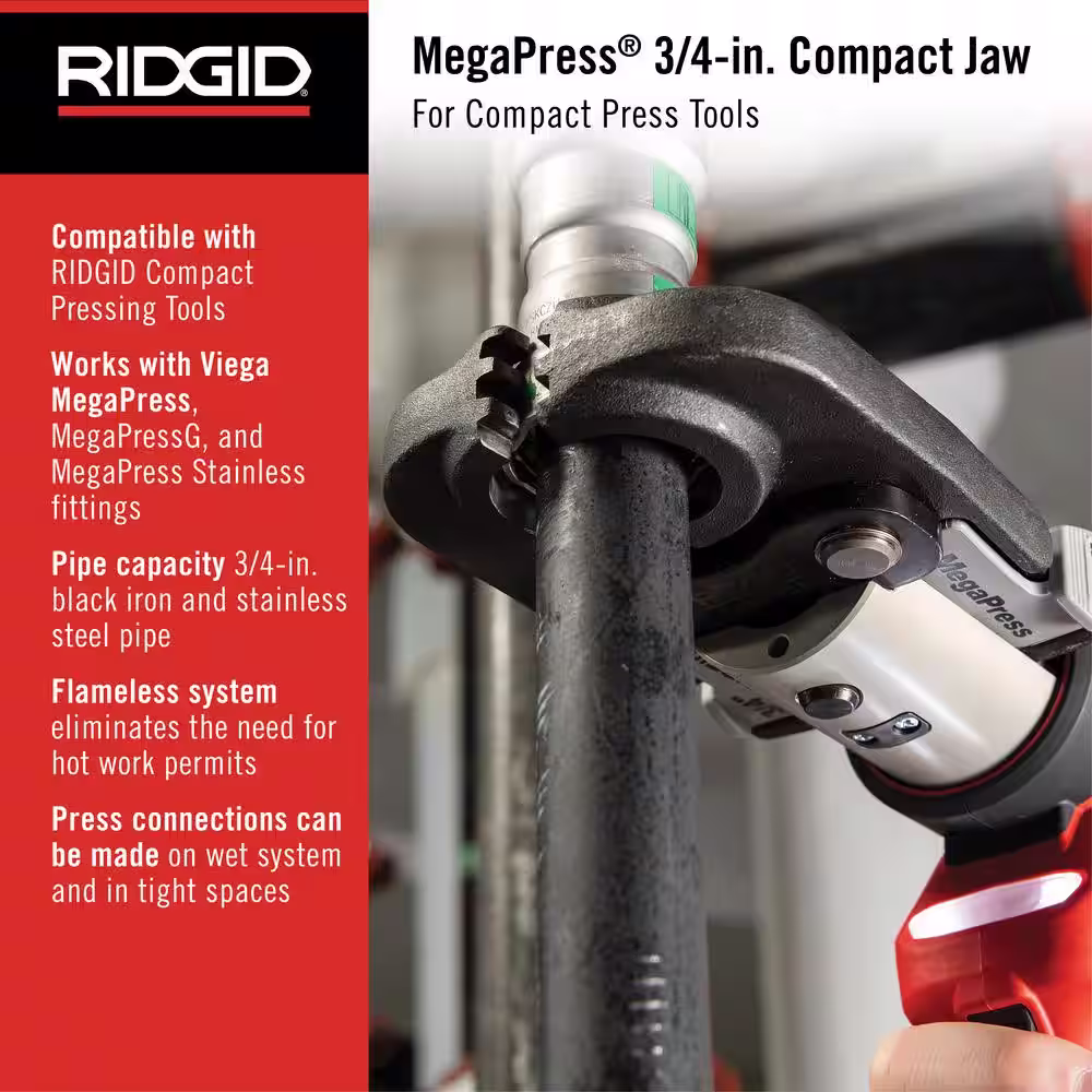 RIDGID MegaPress 3/4 in. Compact Jaw for Compact Press Tools, Versatile Jaw for Small Spaces and Compact Tools