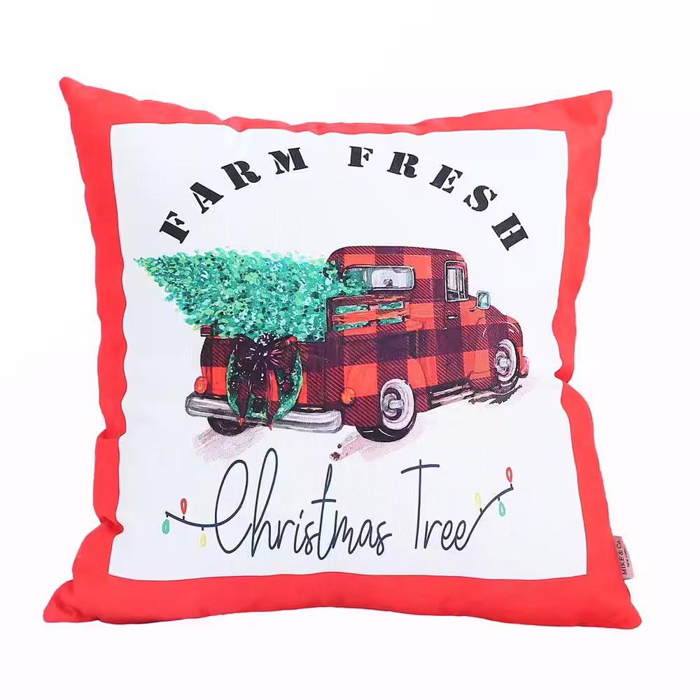 None Christmas Truck Decorative Single Throw Pillow 18 in. x 18 in. Red and White and Green Square for Couch, Bedding