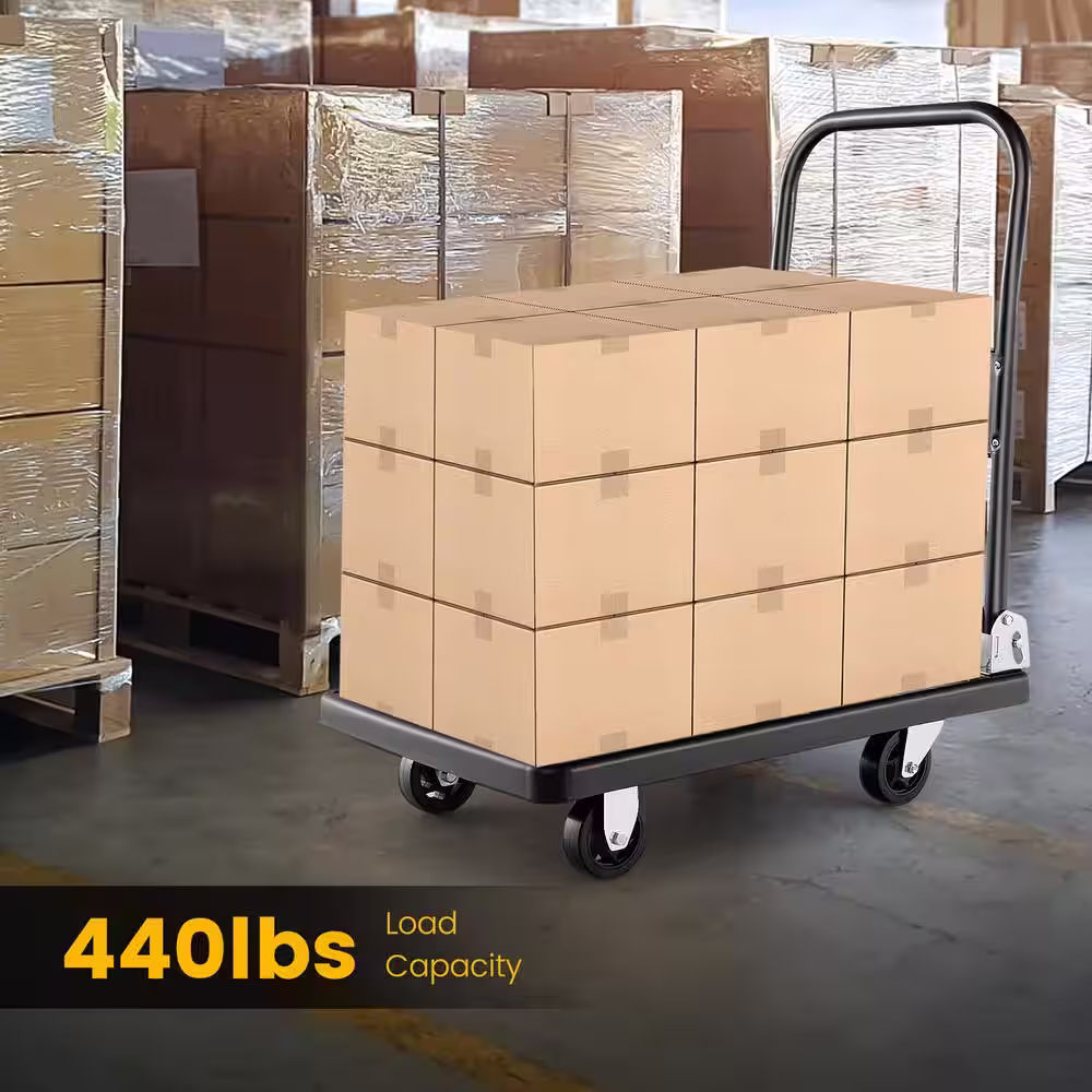 ANGELES HOME 880 lb. Load Capacity Folding Push Cart Dolly with Swivel Wheels and Non-Slip Loading Area