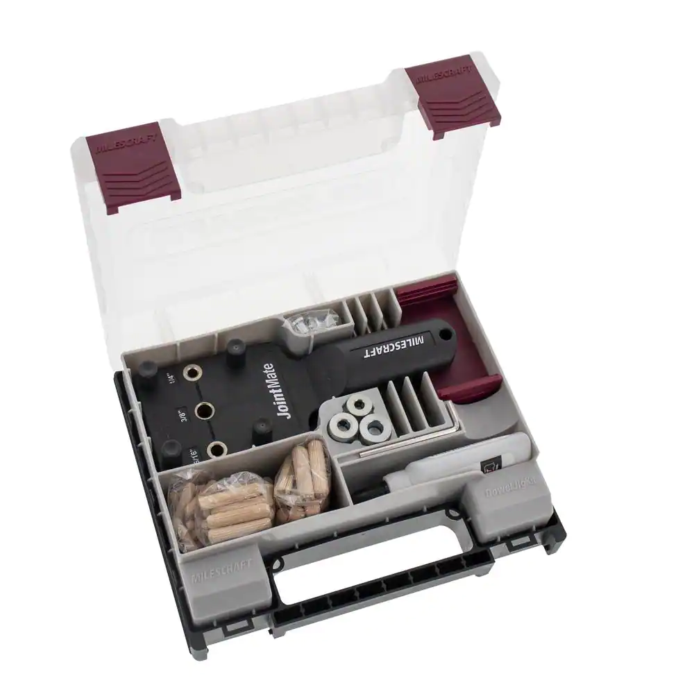 Milescraft Dowel Jig Kit 1/4 in. 5/16 in. 3/8 in. Complete Doweling Jig Kit Includes Dowel Pins, Drill Bits, Depth Stops, Glue