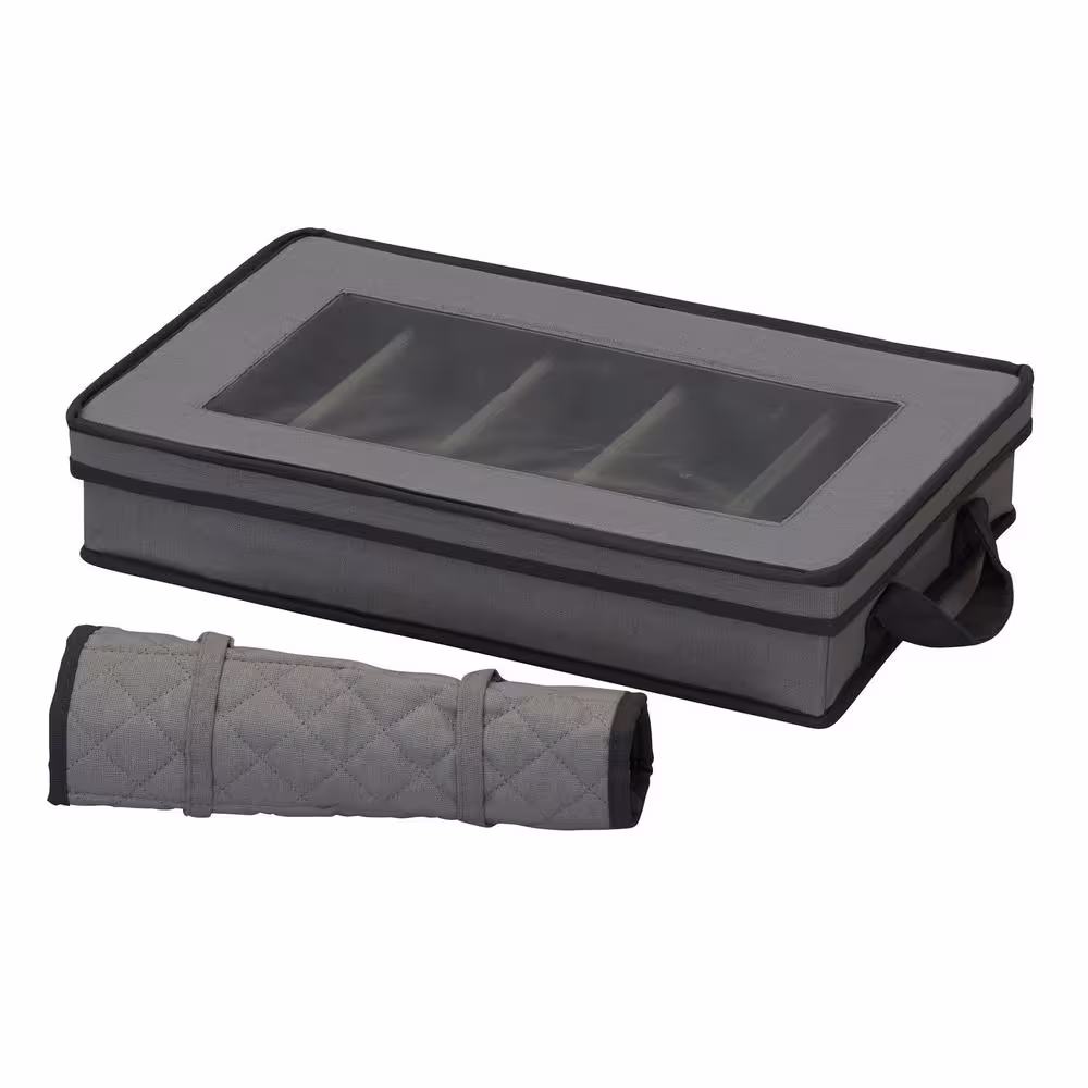 HOUSEHOLD ESSENTIALS 0.8 Gal. Windowed Flatware Storage Chest in Gray