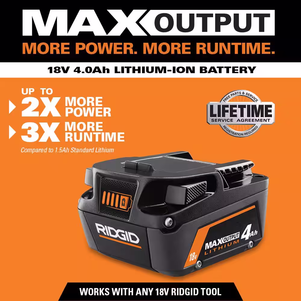 RIDGID 18V Lithium-Ion MAX Output 4.0 Ah Battery and Charger Starter Kit