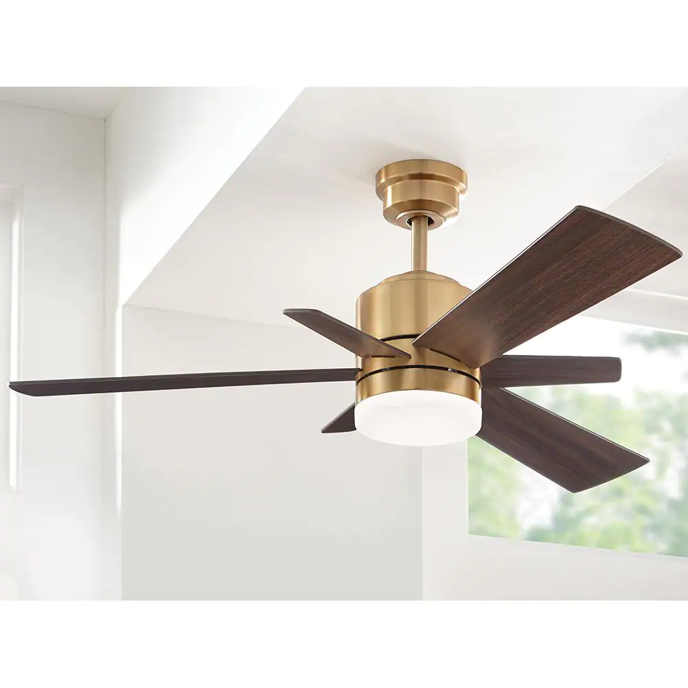 Home Decorators Collection Hexton 52 in. Indoor Integrated LED Brushed Gold Ceiling Fan with Light Kit, Remote Control and 6 Reversible Blades