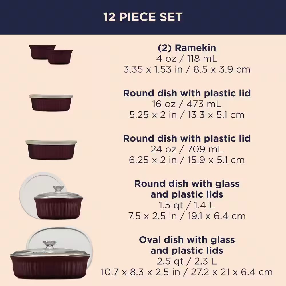 Corningware French Colors 12-Piece Bakeware Set, Cabernet