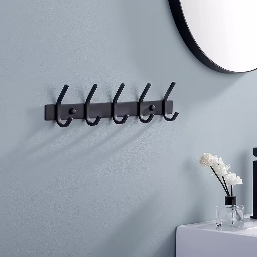 None Wall Mount Robe Hook and Towel Hook in Matte Black