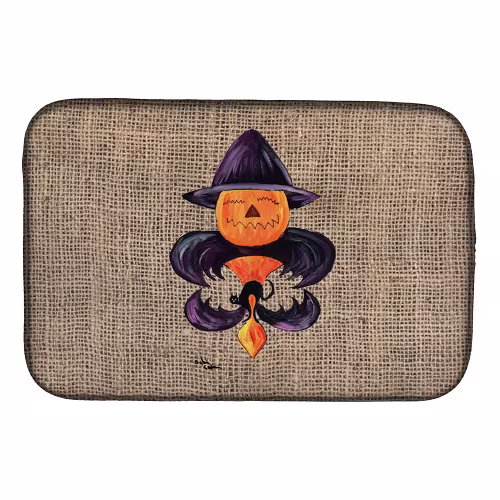 Caroline's Treasures 14 in. x 21 in. Multicolor Halloween Pumpkin Bat Fleur De Lis Dish Drying Mat