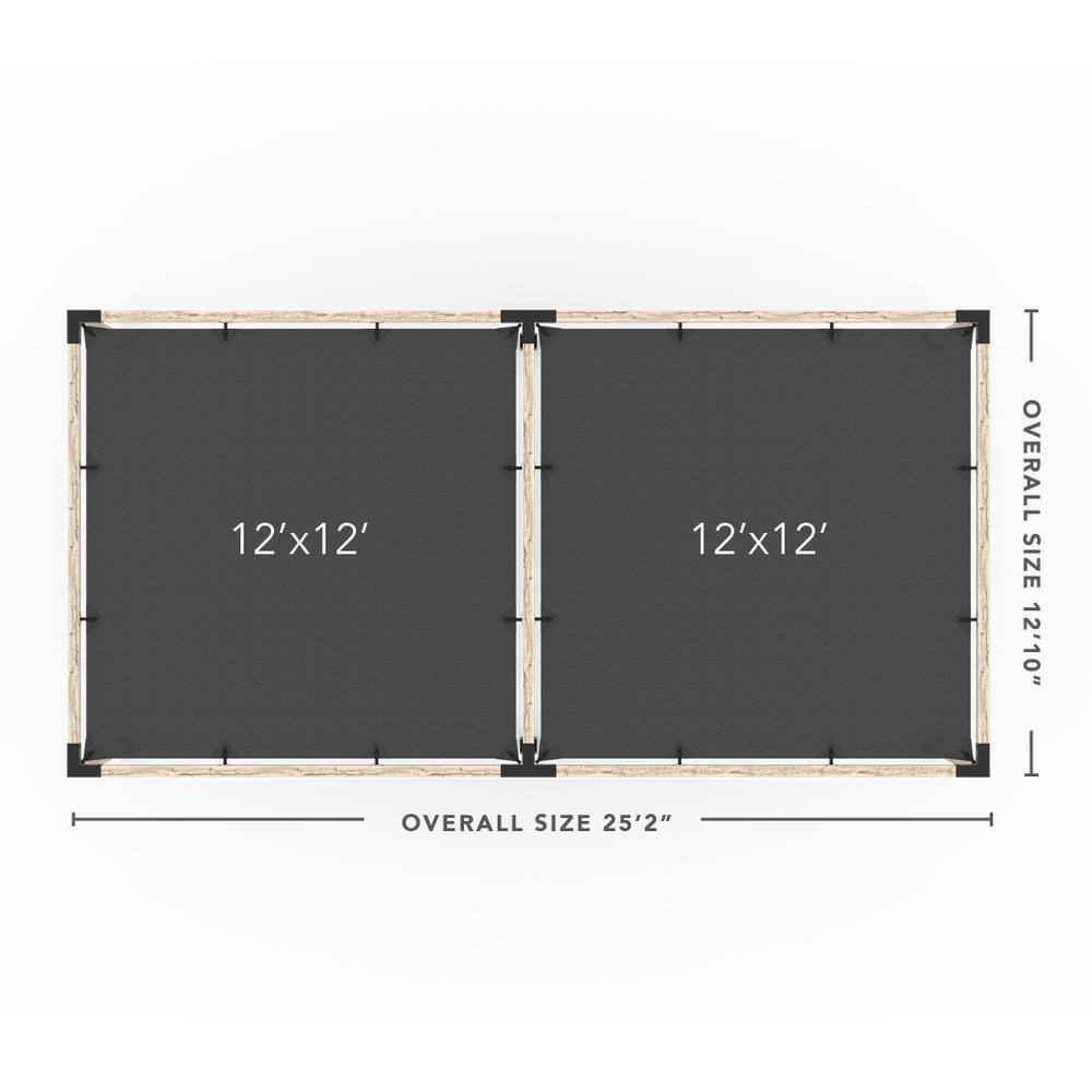 TOJA GRID 12 ft. L x 24 ft. W Double Pergola Kit with 2 Denim Shade Sails, for 4x4 Wood