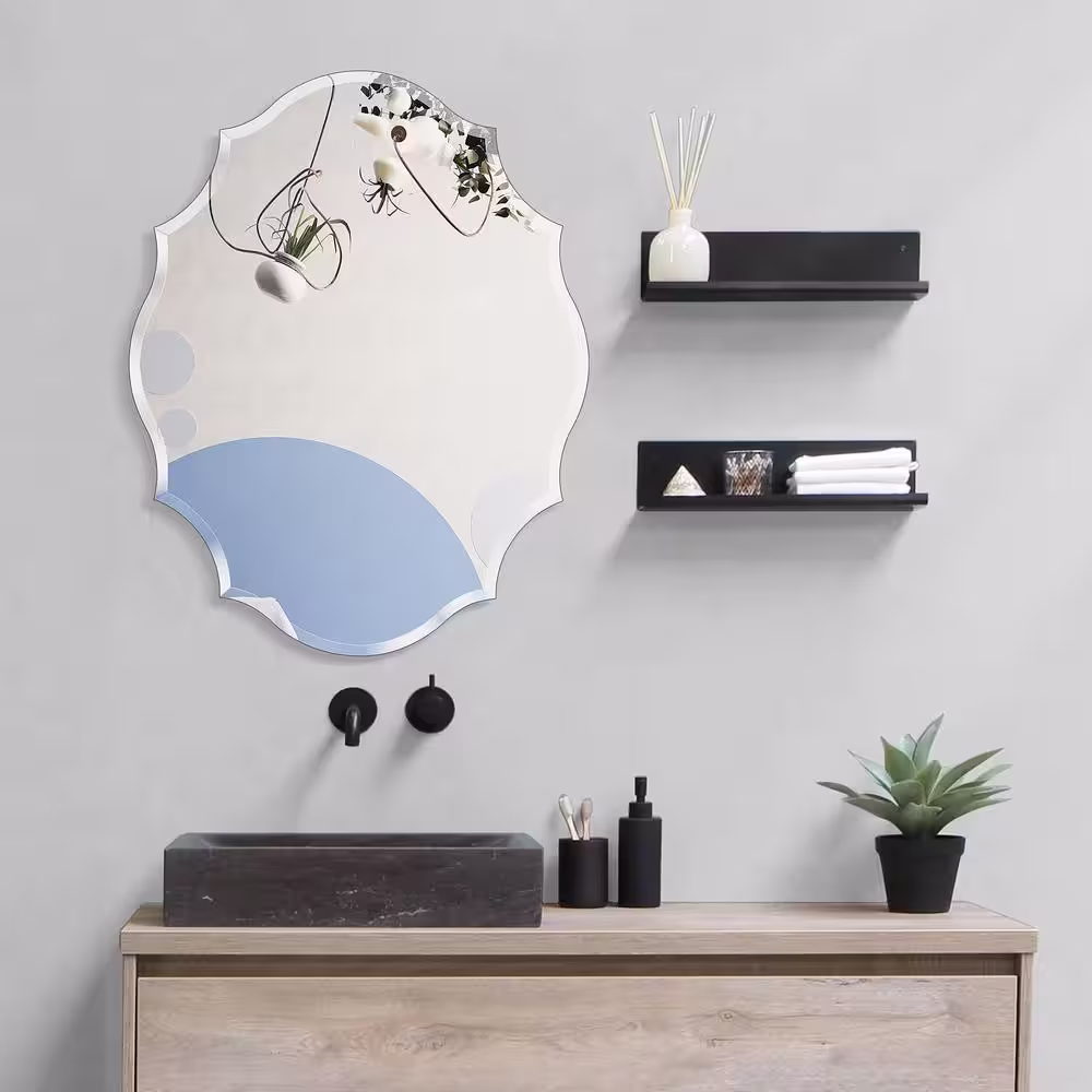 EDGEWOOD 22 in. W x 28 in. H Scalloped Oval Beveled Wall Mounted Frameless Mirror