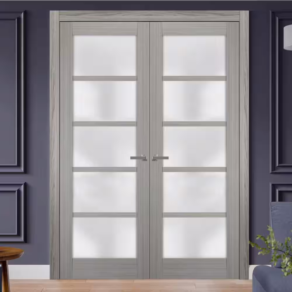Sartodoors 4002 60 in. x 80 in. Single Panel Gray Finished Pine Wood Interior Door Slab with Hardware