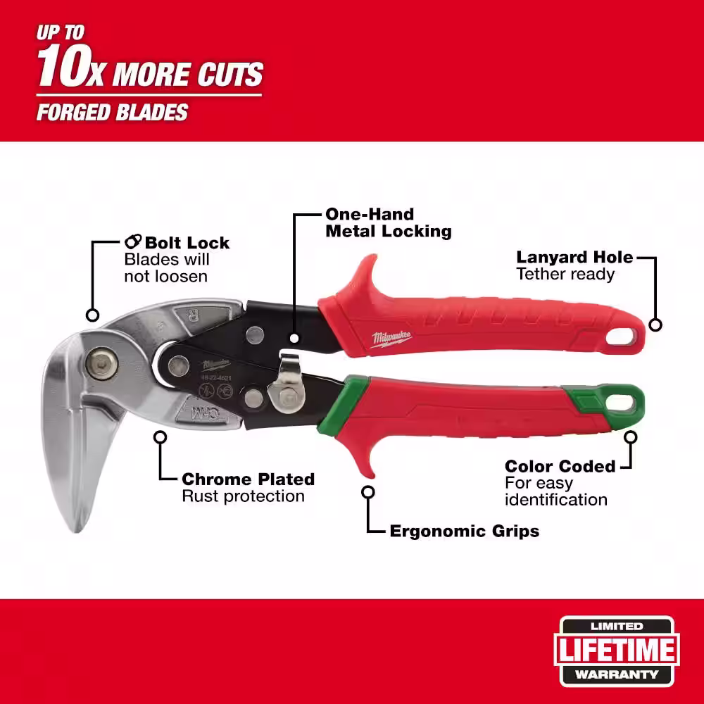 Milwaukee 9 in. Right-Cut Right Angle Aviation Snips