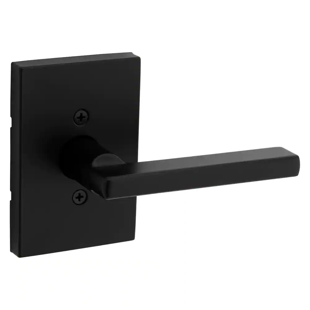Kwikset Halifax Rectangle Rose Matte Black Passage Hall/Closet Door Lever with Microban