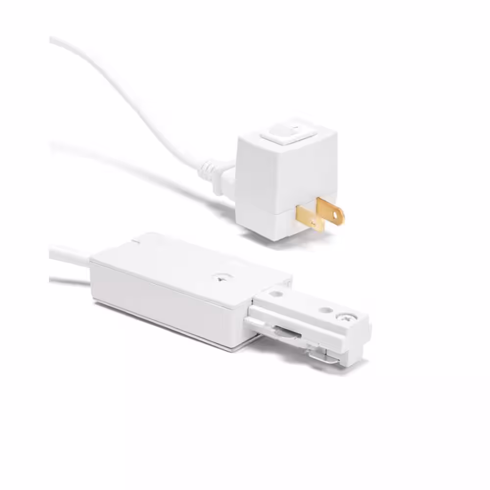 Hampton Bay 1200-Watt White Live End Linear Track Power Feed Track Lighting Connector with 15 ft. Cord, Plug and Switch