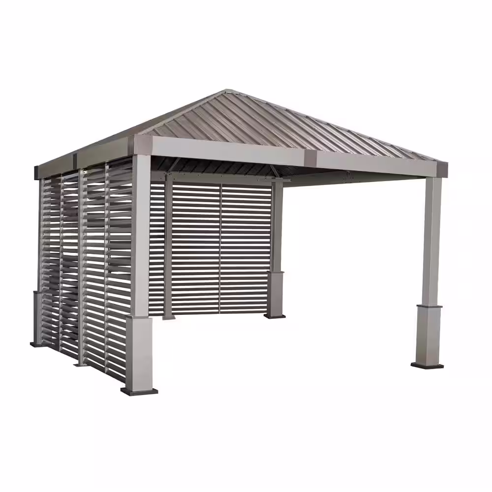 None Nanda 12 ft. x 12 ft. Champagne Rustproof Aluminum Framed Gazebo With Two Louvered Walls