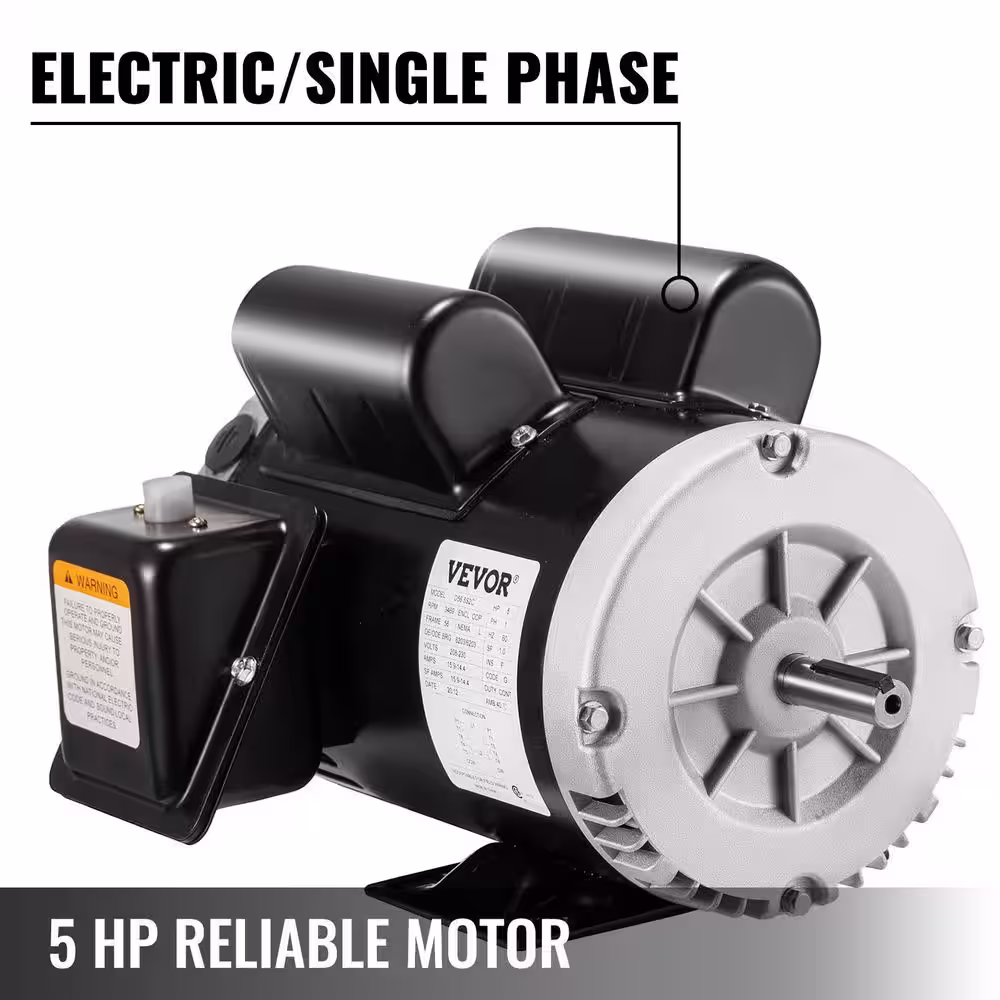 VEVOR 5 HP ODP Air Compressor Motor 5/8 in. Shaft 208 to 230-Volt Electric Motor Copper 3100W 3450 RPM Single Phase AC Motor