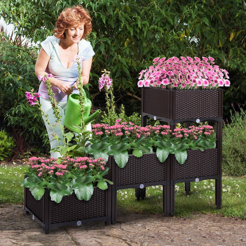None Dark Coffee Plastic Raised Garden Bed Planter Kit for Flower Vegetable Grow