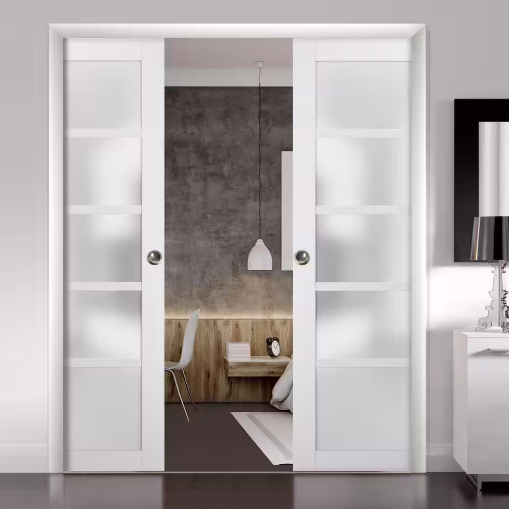Sartodoors Quadro 4002 42 in. x 84 in. Single Panel No Bore Solid MDF 5 Lites White Finished Pine Wood Interior Door Slab