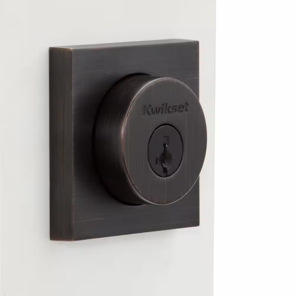 Kwikset 158 Series Square Contemporary Venetian Bronze Single Cylinder Deadbolt Featuring SmartKey Security