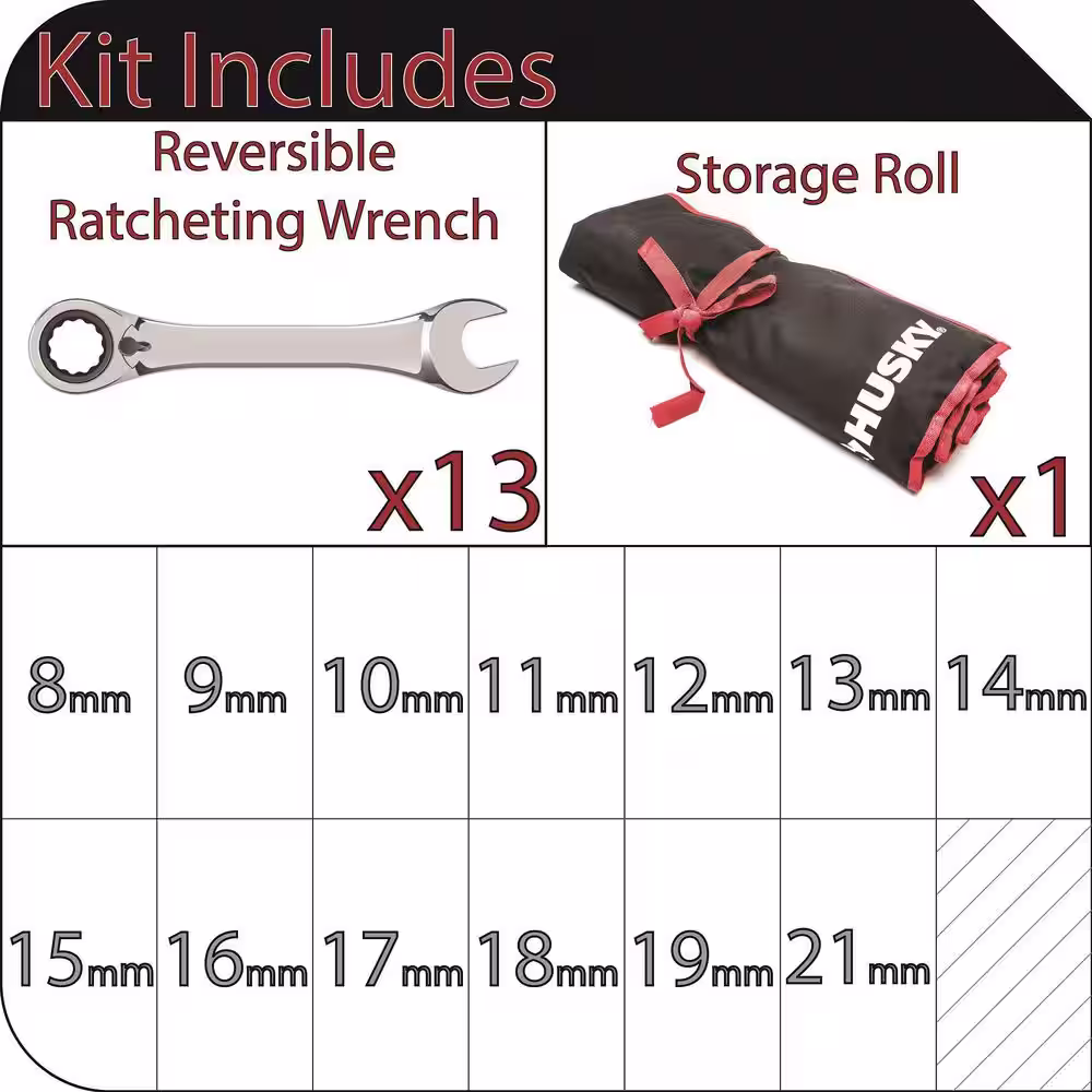 Husky Master Metric Reversible Ratcheting Wrench Set (13-Piece)