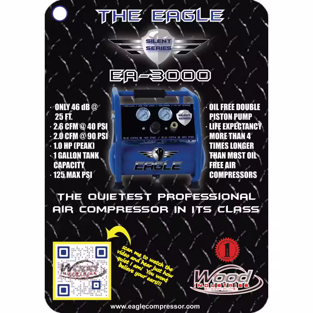 Eagle Silent 1 Gal. 115-Volt Co Electric 1 HP Oil Free Air Compressor