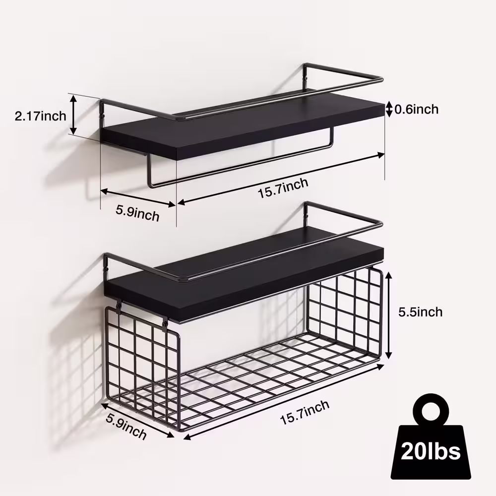 None 15.7 in. W x 5.9 in. D Tier Wall Mounted Floating Shelves, Rustic Wood Bathroom Shelves Decorative Wall Shelf