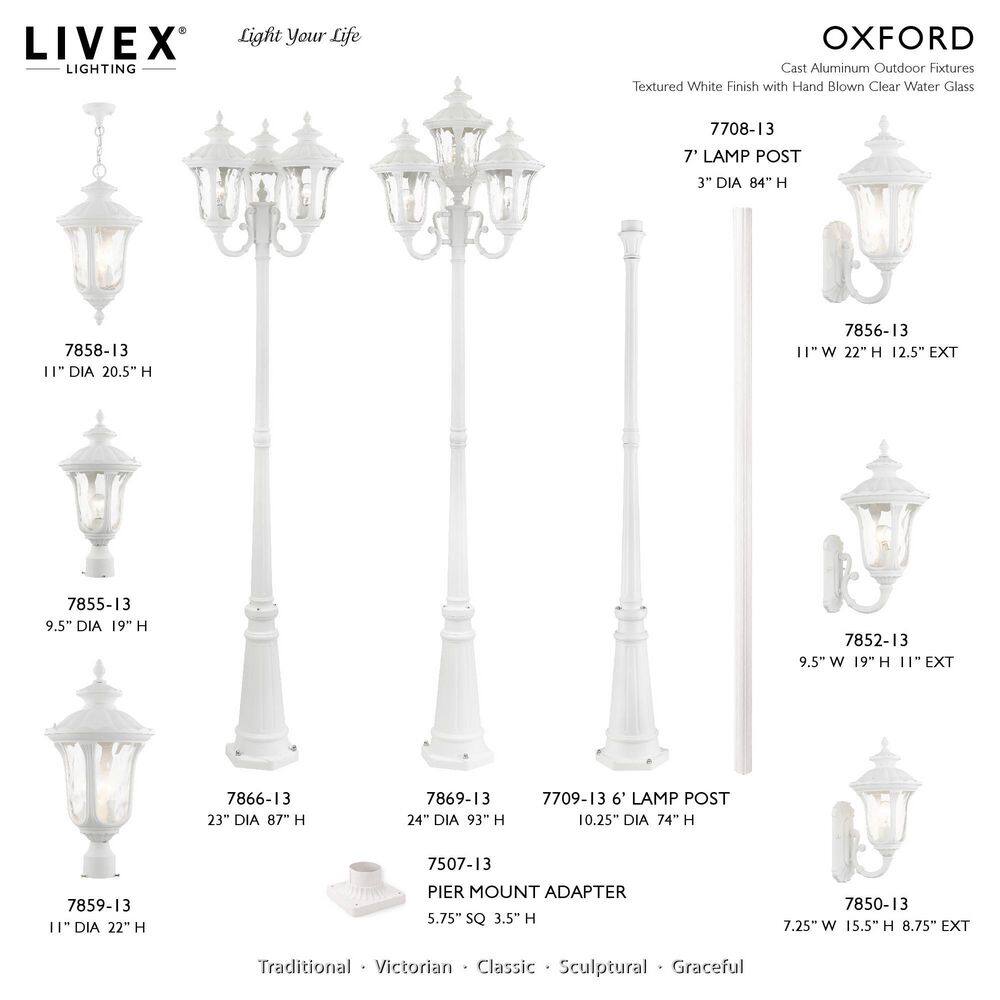 Livex Lighting Oxford 3-Light Textured White Outdoor Pendant Light with Clear Water Glass