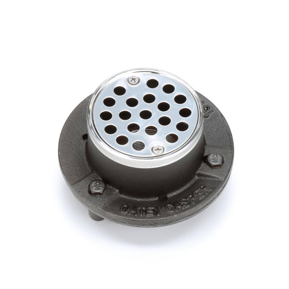 Oatey Round Black Cast Iron Floor Drain with 3-1/4 in. Round Stainless Steel Drain Cover