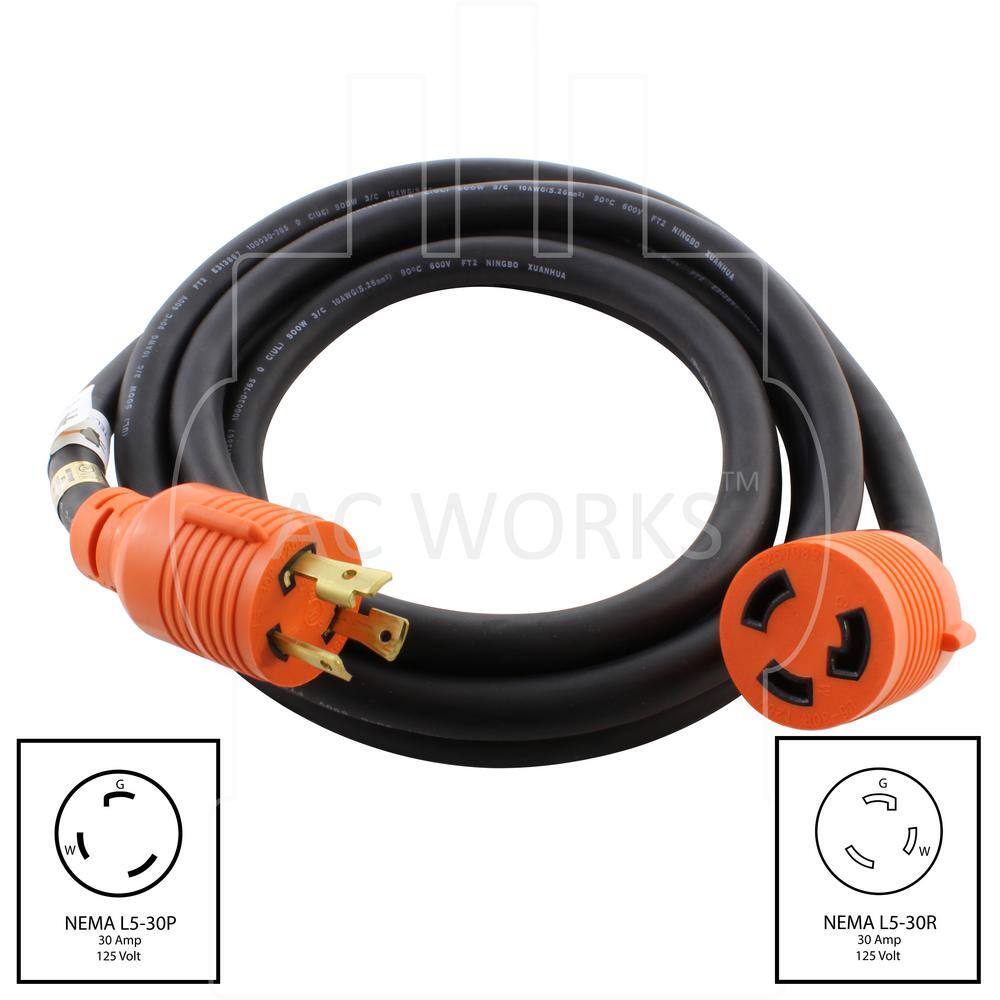 AC WORKS 25 ft. Soow 10/3 3-Prong Nema L5-30 125-Volt 30 Amp Generator Rubber Extension Cord