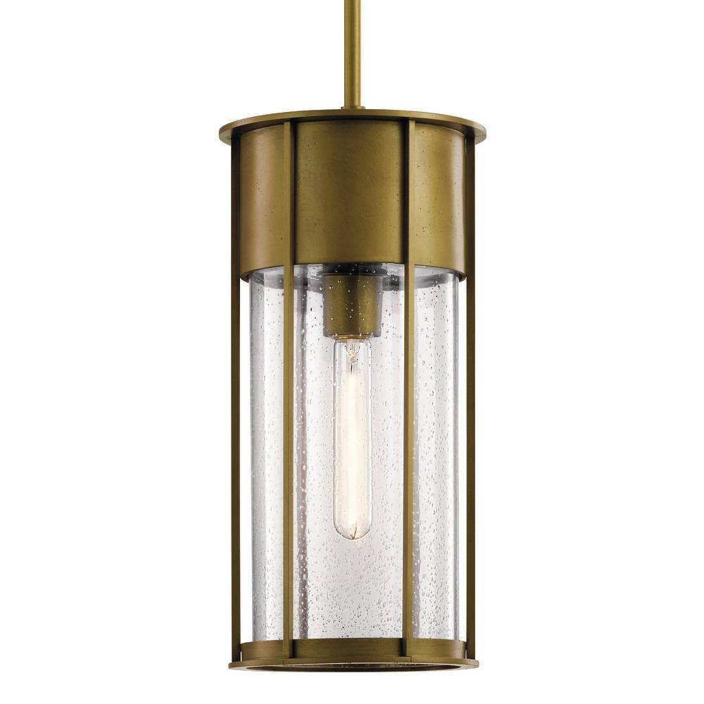 KICHLER Camillo 18 in. 1-Light Natural Brass Outdoor Porch Hanging Pendant Light with Clear Seeded Glass (1-Pack)