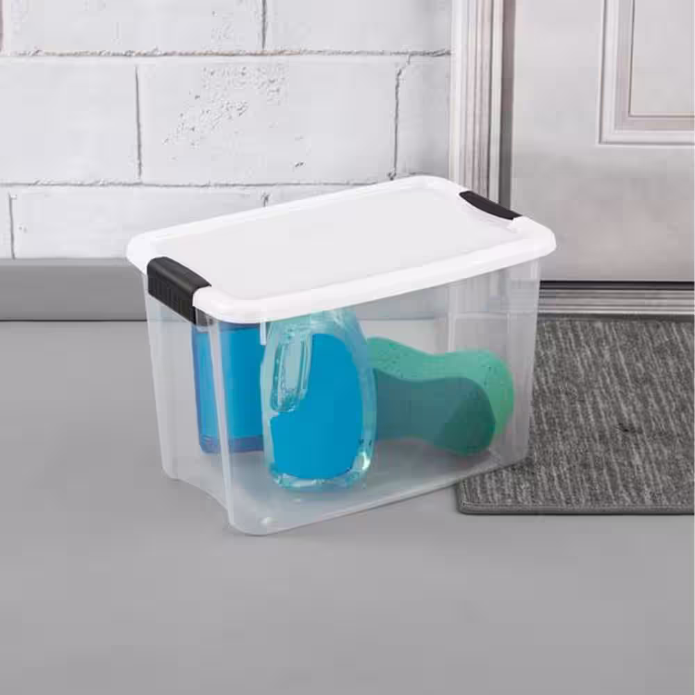 Sterilite 30 Qt. Ultra-Latch Storage Box with White Lid and Clear Base (12-Pack)
