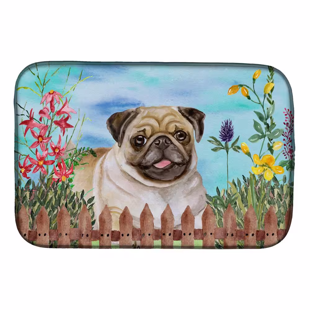 Caroline's Treasures 14 in. x 21 in. Multicolor Fawn Pug Spring Dish Drying Mat