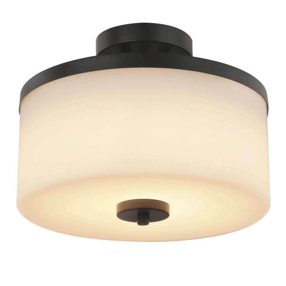SMRTLite by NBG HOME 12 in. Espresso Integrated LED Semi-Flush Mount with Frosted Shade