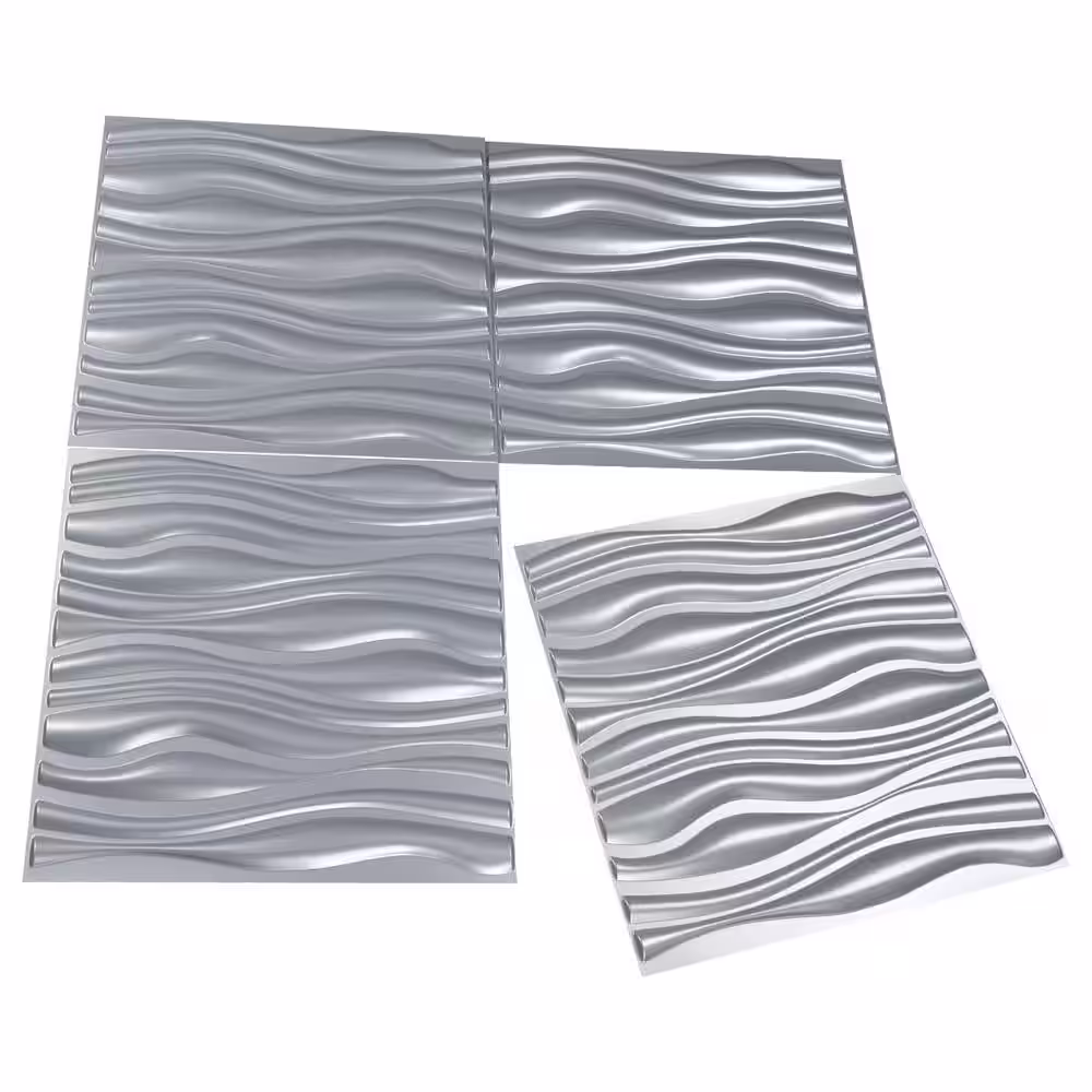 Art3dwallpanels 19.7 in x 19.7 in x 1 in PVC Decorative Silver Wall Panel for Living Room (12-Pack)