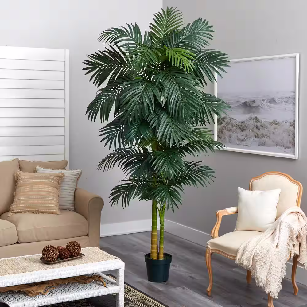Nearly Natural 8 ft. Artificial Green Golden Cane Palm Silk Tree