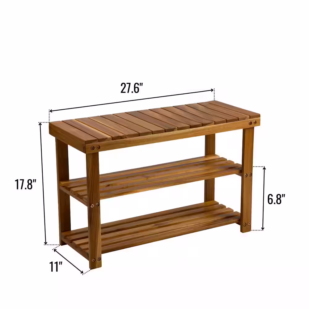 None 17.8 in. H x 27.6 in. W Natural 3-Tiers Acacia Wood Multipurpose Shelf Rack Shoe Storage Bench