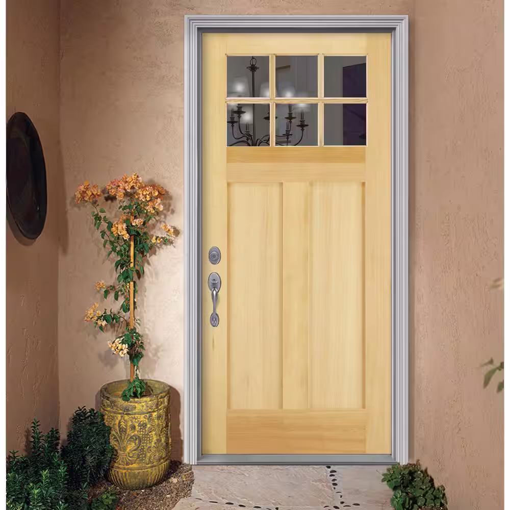 JELD-WEN Craftsman 6 Lite Unfinished Wood Hemlock Front Door Slab