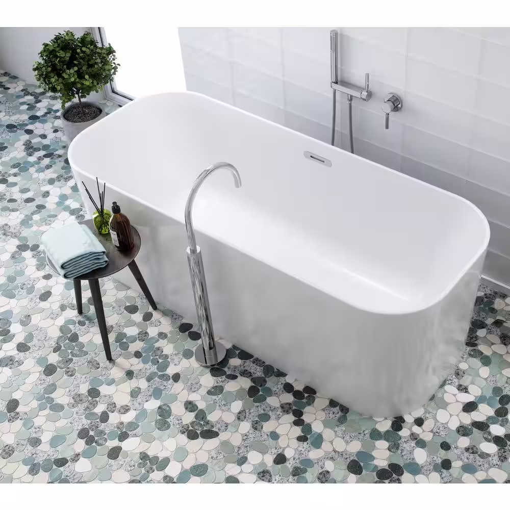 None Sliced Pebble Speckled Green 11-1/4 in. x 11-1/4 in. x 9.5 mm Mesh-Mounted Mosaic Tile (9.61 sq. ft./case)