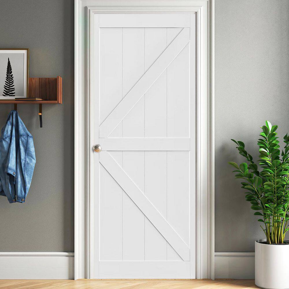 Unbranded 32 in. x 84 in. K Style White Wood Primed Interior Single Door Slab, Pre-Drilled Ready to Assemble