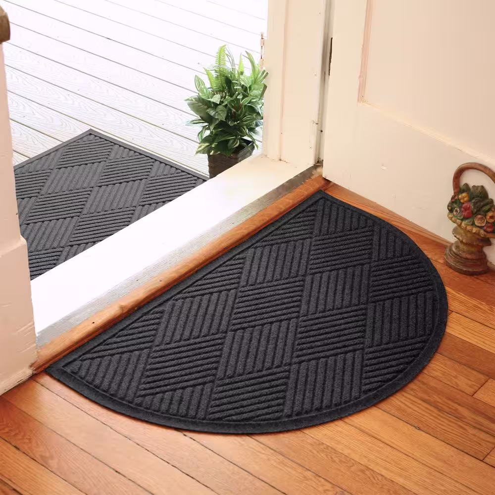 Bungalow Flooring Weatherguard Pro Diamonds 24 in. x 39 in. Indoor Outdoor PET Polyester Half Round Doormat Charcoal