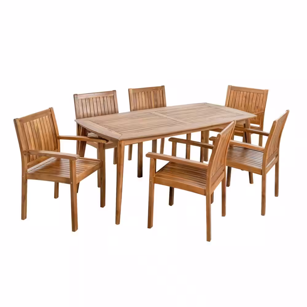 Noble House Karen Teak Brown 7-Piece Wood Outdoor Dining Set