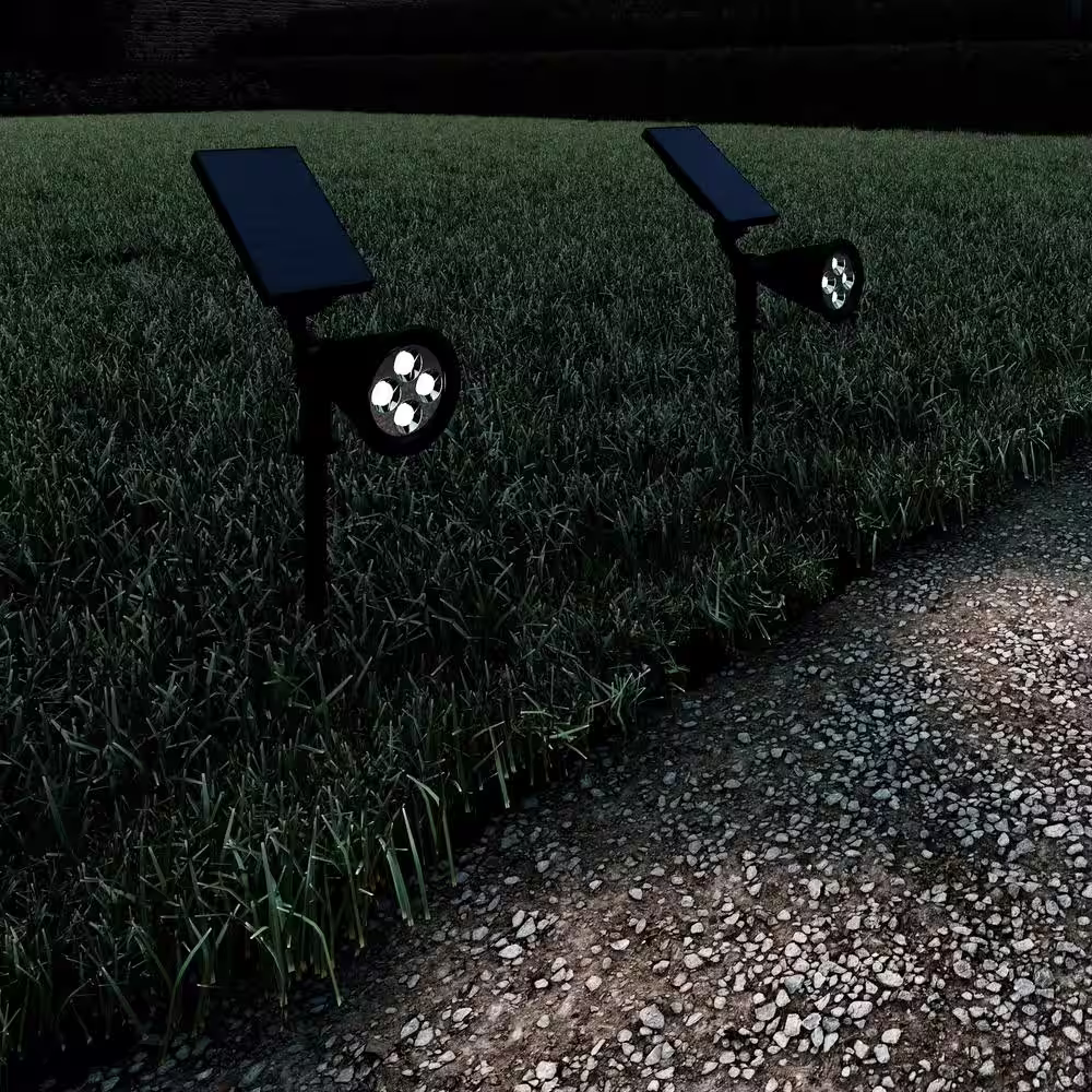 Pure Garden Black Outdoor Integrated LED Landscape Solar Spotlights (2-Pack)