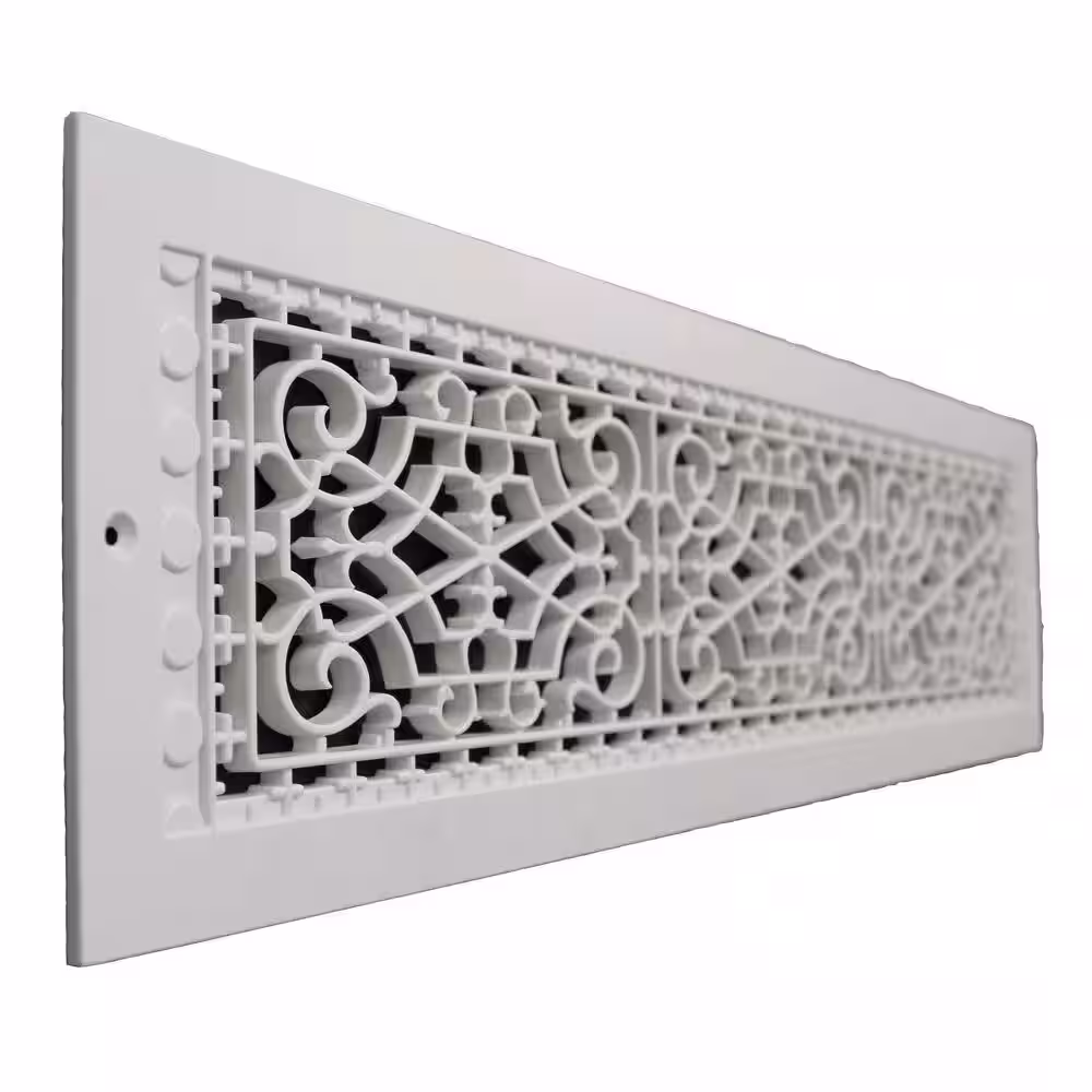 SMI Ventilation Products Victorian Wall Mount 30 in. x 6 in. Opening, 8 in. x 32 in. Overall Size, Polymer Decorative Return Air Grille, White