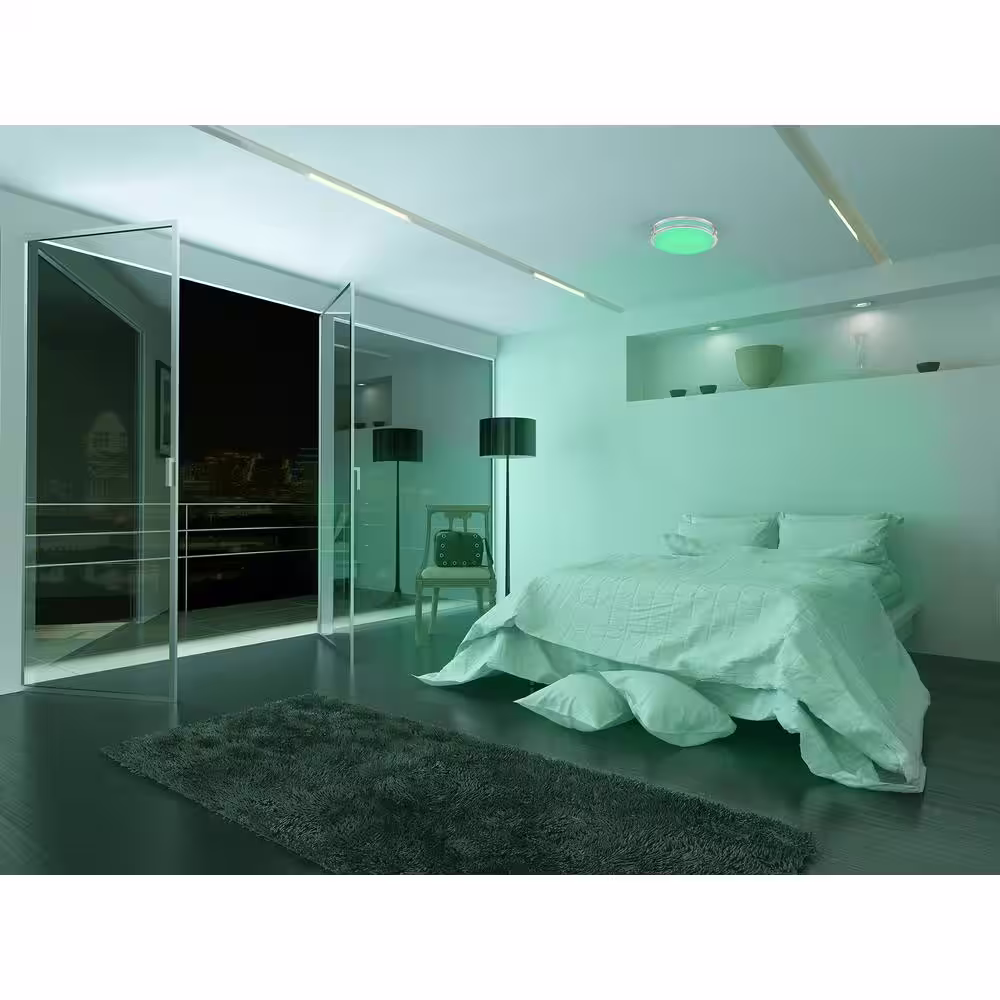 Designers Fountain 16 in. Voice Controlled Colors Brushed Nickel Smart Selectable CCT LED Ceiling Light Flush Mount