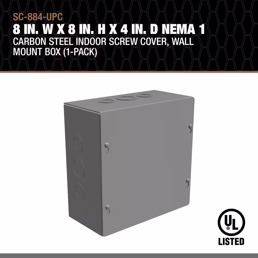 Southwire 8 in. W x 8 in. H x 4 in. D NEMA 1 Carbon Steel Indoor Screw Cover, Wall Mount Box, 1-Pack