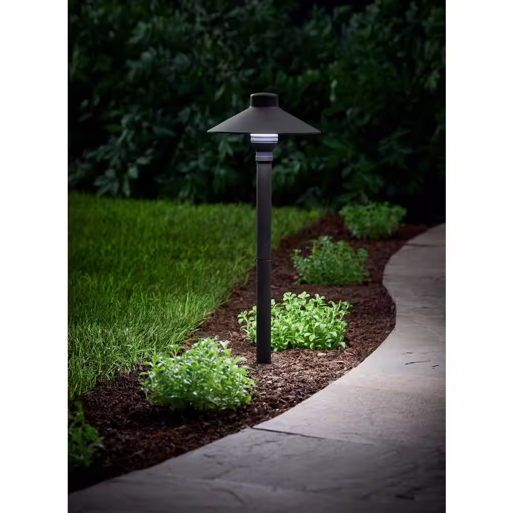 Hampton Bay Vernon Park Low Voltage Black Integrated LED Waterproof Aluminum Outdoor Path Light Powered by Hubspace (1-Pack)