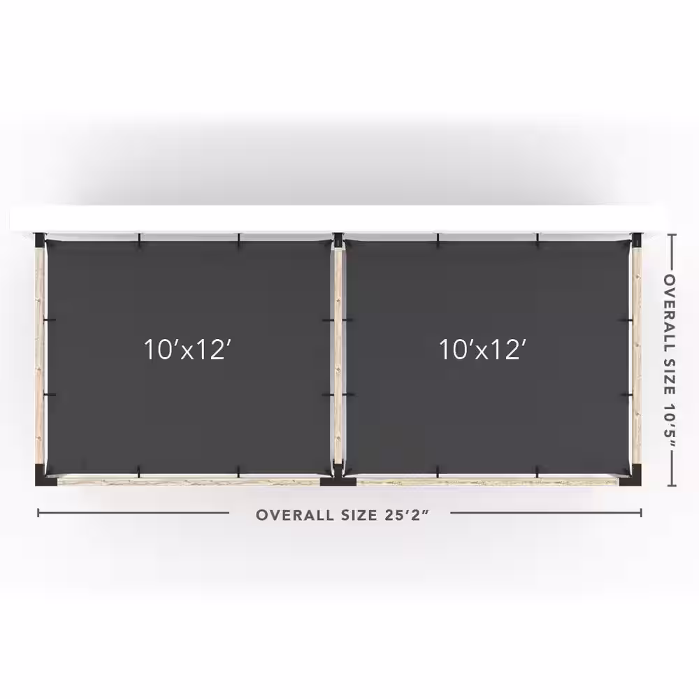 TOJA GRID 10 ft. L x 24 ft. W Double Wall Mount Pergola Kit with 2 Denim Shade Sails, 4x4 Wood