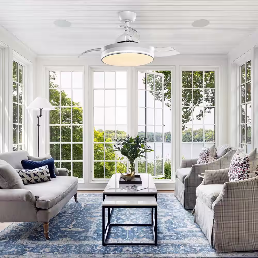 Parrot Uncle Ericksen 36 in. Retractable White Ceiling Fan Chandelier with Light and Remote Control