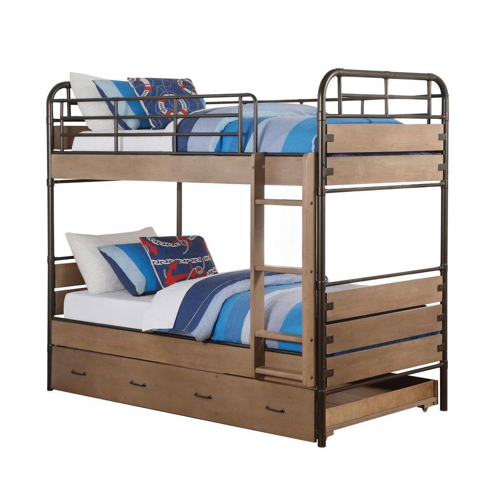 Acme Furniture Adams Antique Oak and Gunmetal Twin Over Twin Bunk Bed